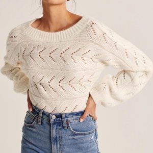 Abercrombie & Fitch Pointelle Tie-back Sweater in Cream